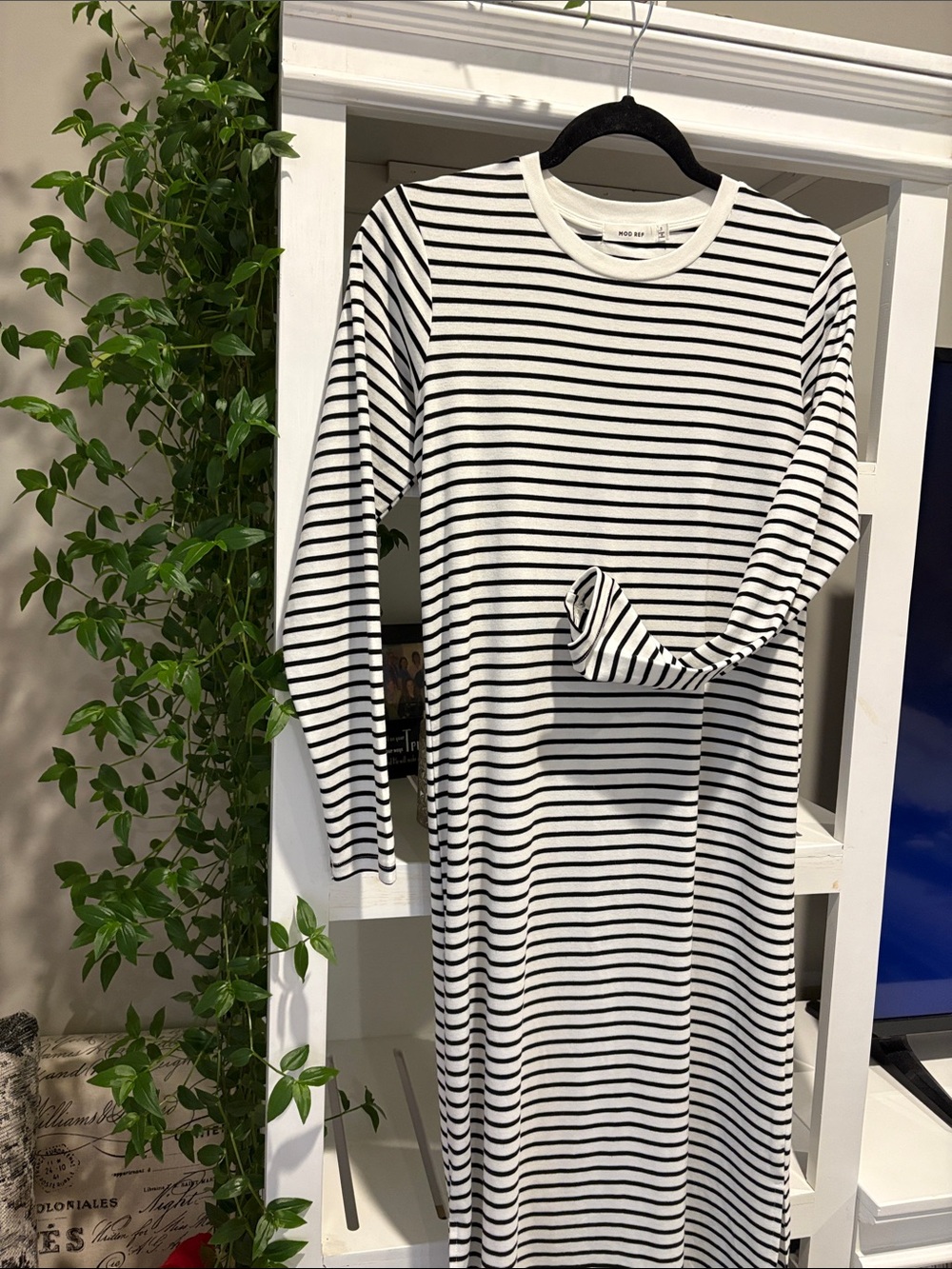 Mod Ref White and Black Striped Crew Tee Dress